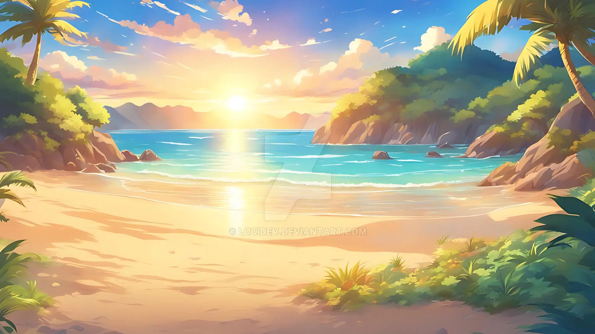 anime beach background - Why are anime backgrounds so detailed